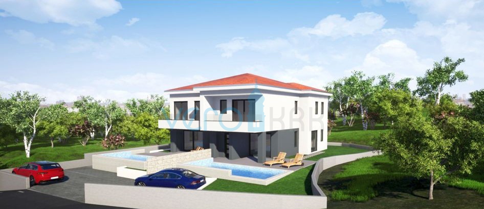 Malinska, isola di Krk, nuova costruzione, casa bifamiliare, piscina, vendita