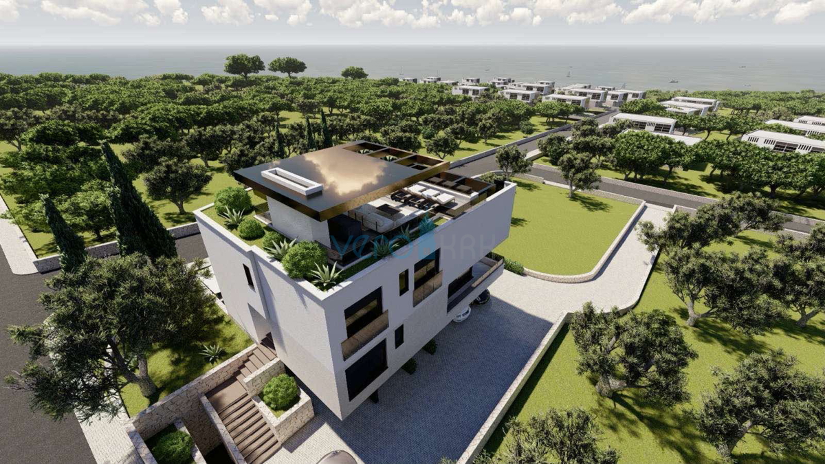 Grad Krk, isola di Krk, piano terra, appartamento moderno in nuova villa 83 m2, piscina, giardino, vendita