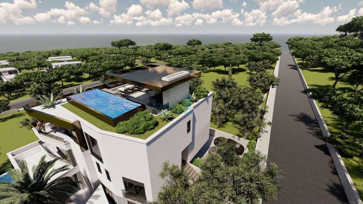 Grad Krk, isola di Krk, piano terra, appartamento moderno in nuova villa 83 m2, piscina, giardino, vendita