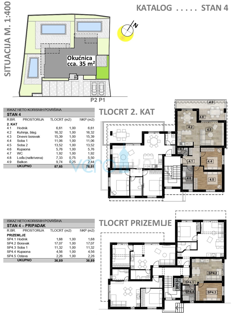 Malinska, nuova costruzione, attico con vista mare e appartamento con una camera da letto con giardino, vendita