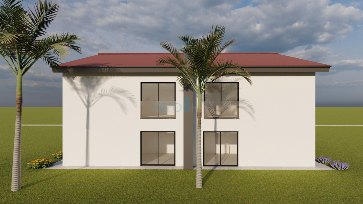 Isola di Krk, baia di Soline, nuova costruzione, casa bifamiliare 130 m2 con piscina, vista, vendita