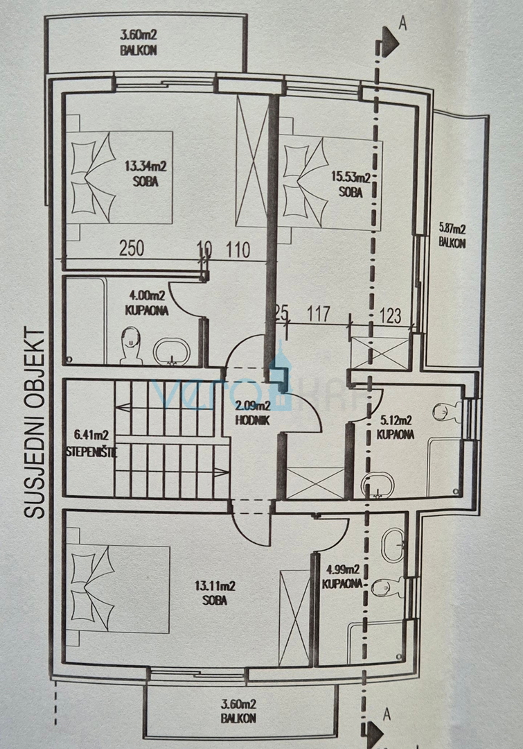 Isola di Krk, baia di Soline, nuova costruzione, casa bifamiliare 130 m2 con piscina, vista, vendita