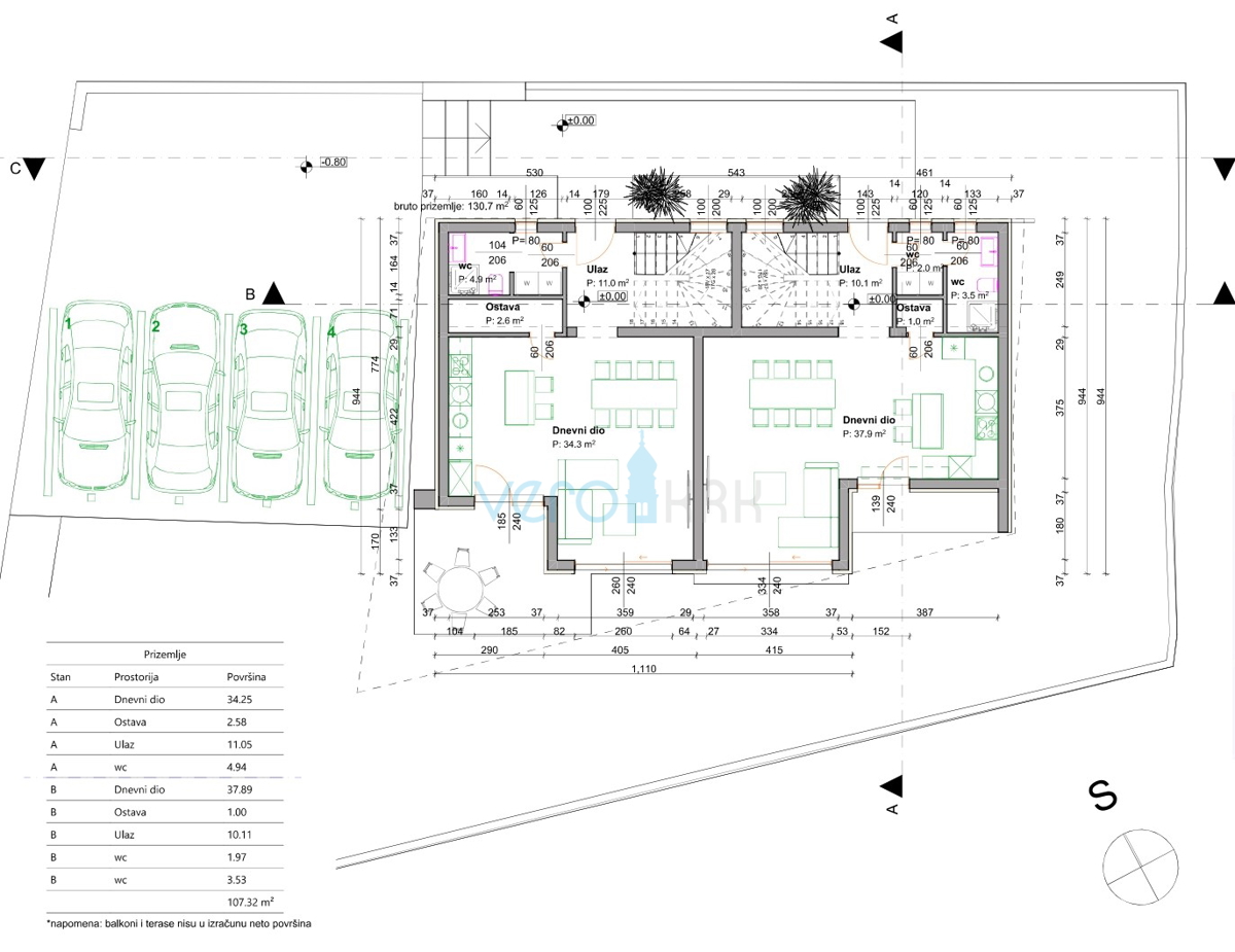 Malinska, isola di Krk, nuova costruzione, moderna casa bifamiliare, vista, giardino, vendita