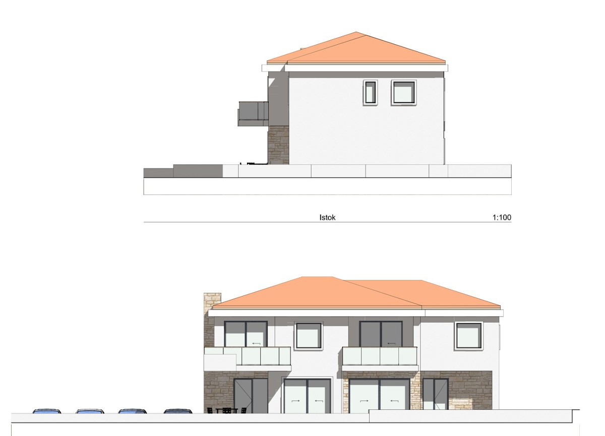 Malinska, isola di Krk, nuova costruzione, moderna casa bifamiliare, vista, giardino, vendita