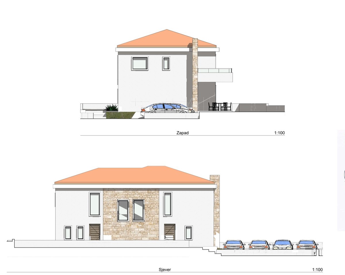 Malinska, isola di Krk, nuova costruzione, moderna casa bifamiliare, vista, giardino, vendita