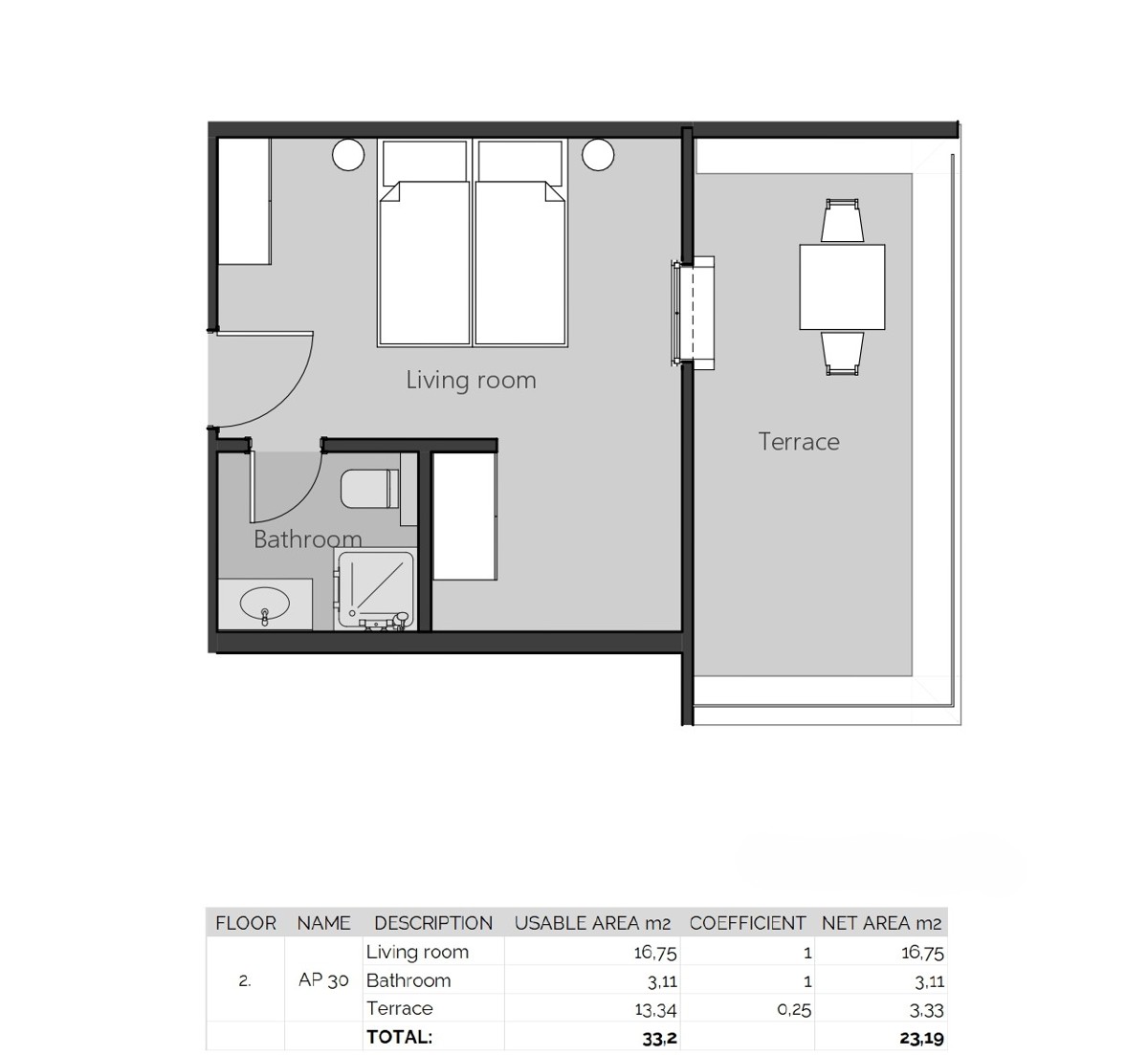 Crikvenica, nuova costruzione, appartamento di 19 m2 al secondo piano, ascensore, vendita