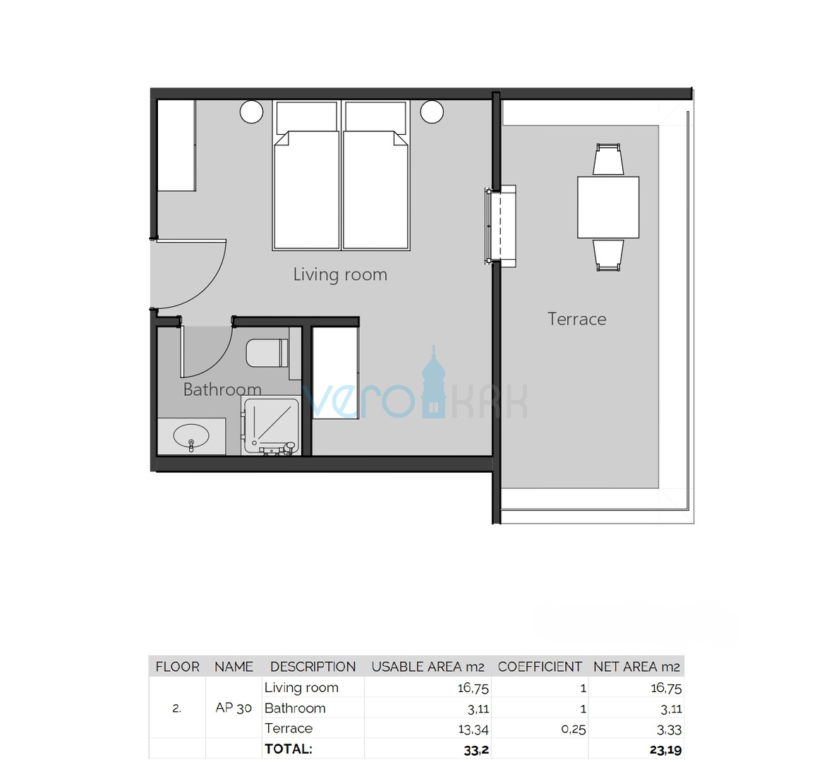 Crikvenica, nuova costruzione, appartamento di 19 m2 al secondo piano, ascensore, vendita