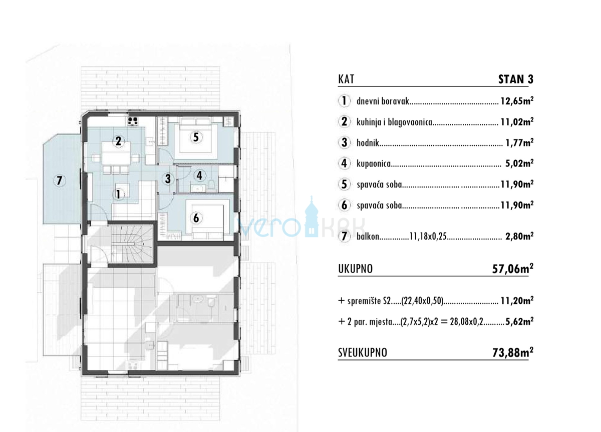 Otok Krk, Omišalj, Appartamento 2S+DB al 1° piano con balcone, 2 posti auto, nuova costruzione, vista, vendita