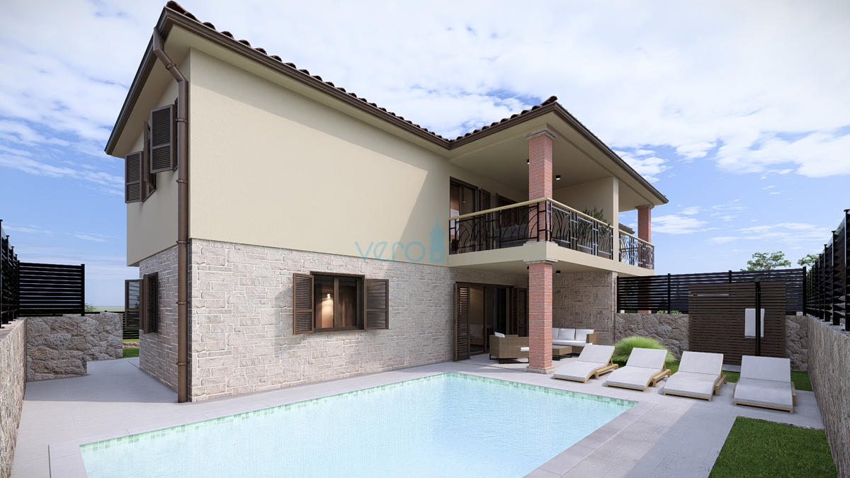 Città di Krk, periferia, terreno edificabile 716 m2, permesso di costruzione con progetto, vista, vendita