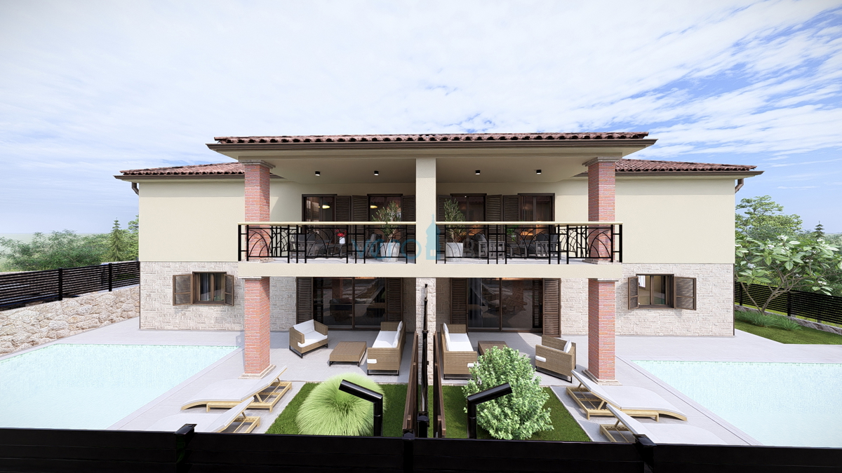 Città di Krk, periferia, terreno edificabile 716 m2, permesso di costruzione con progetto, vista, vendita