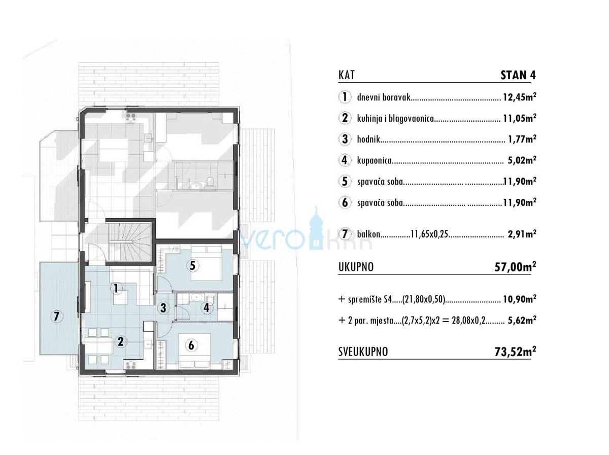 Otok Krk, Omišalj, appartamento bilocale al 1° piano, nuova costruzione, vista mare, ripostiglio, vendita