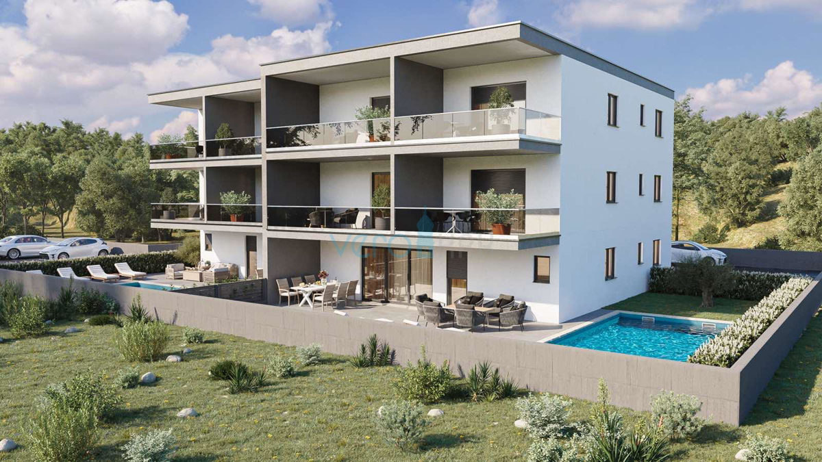 Istra, Novigrad, appartamento bilocale 78 m2, 2° piano, nuova costruzione, terrazza, vista panoramica sul mare, vendita