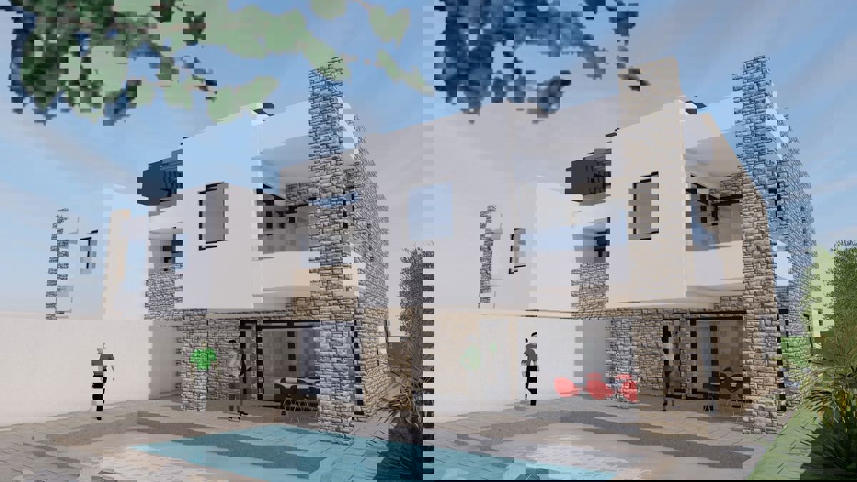 Nin, Zaton, casa con piscina (319m2), 300 metri dal mare, NUOVA COSTRUZIONE!